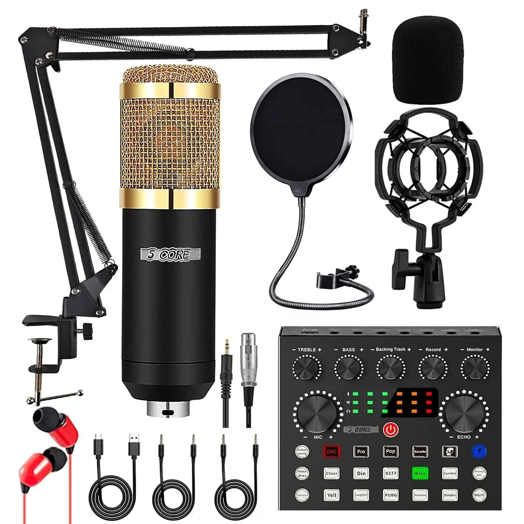 5Core Recording Microphone Podcast Bundle Professional Condenser Omnidirectional Mic Kit w Boom Arm - HONORABLE VETERANS SOLUTIONS