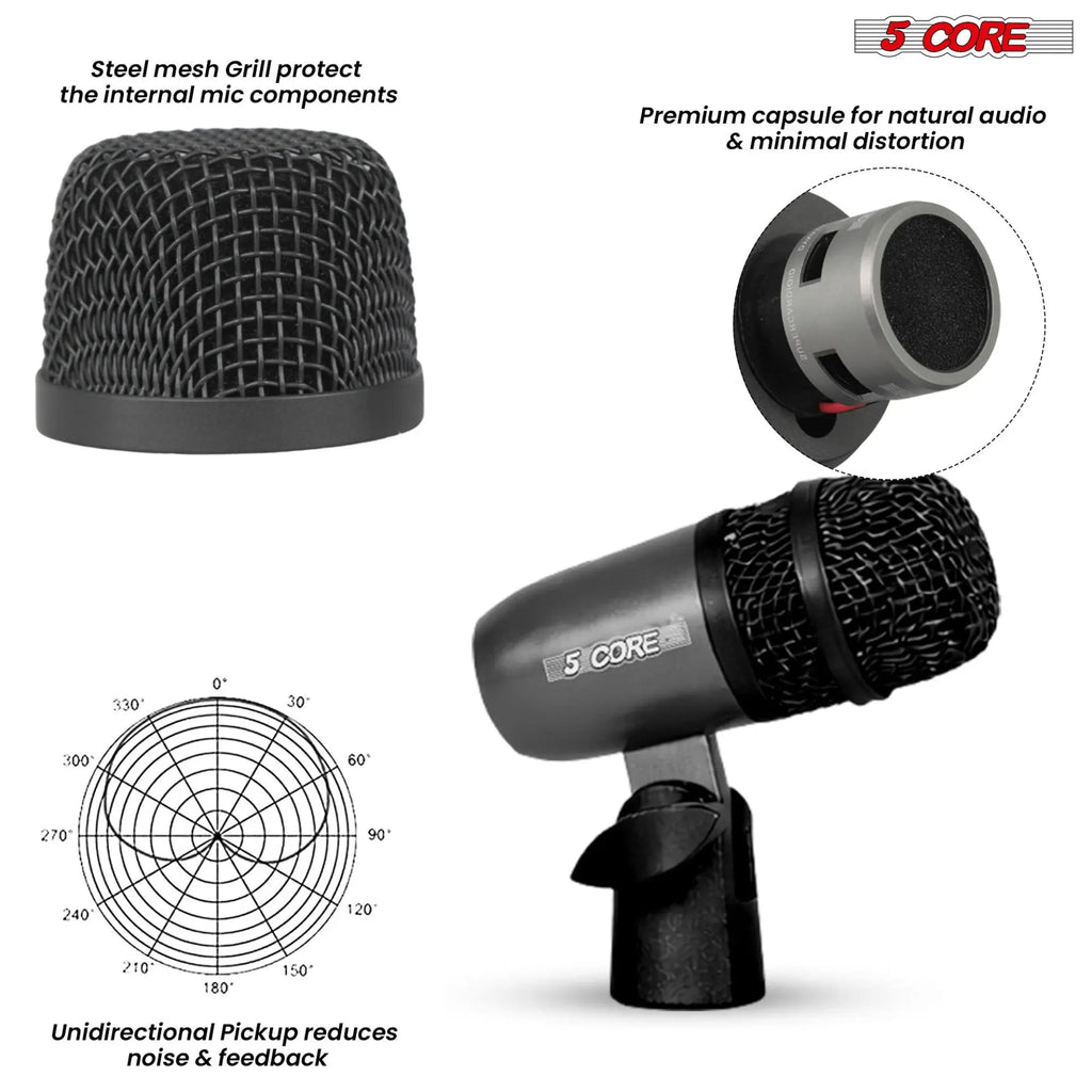 5Core Snare Mic XLR Cardioid Tom Drum Kick Instrument Microphone BLACK - HONORABLE VETERANS SOLUTIONS
