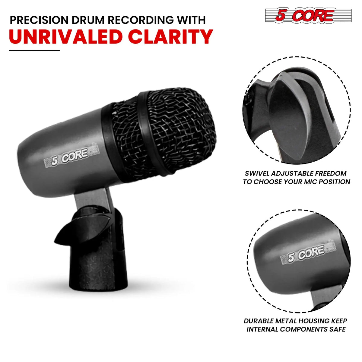 5Core Snare Mic XLR Cardioid Tom Drum Kick Instrument Microphone BLACK - HONORABLE VETERANS SOLUTIONS