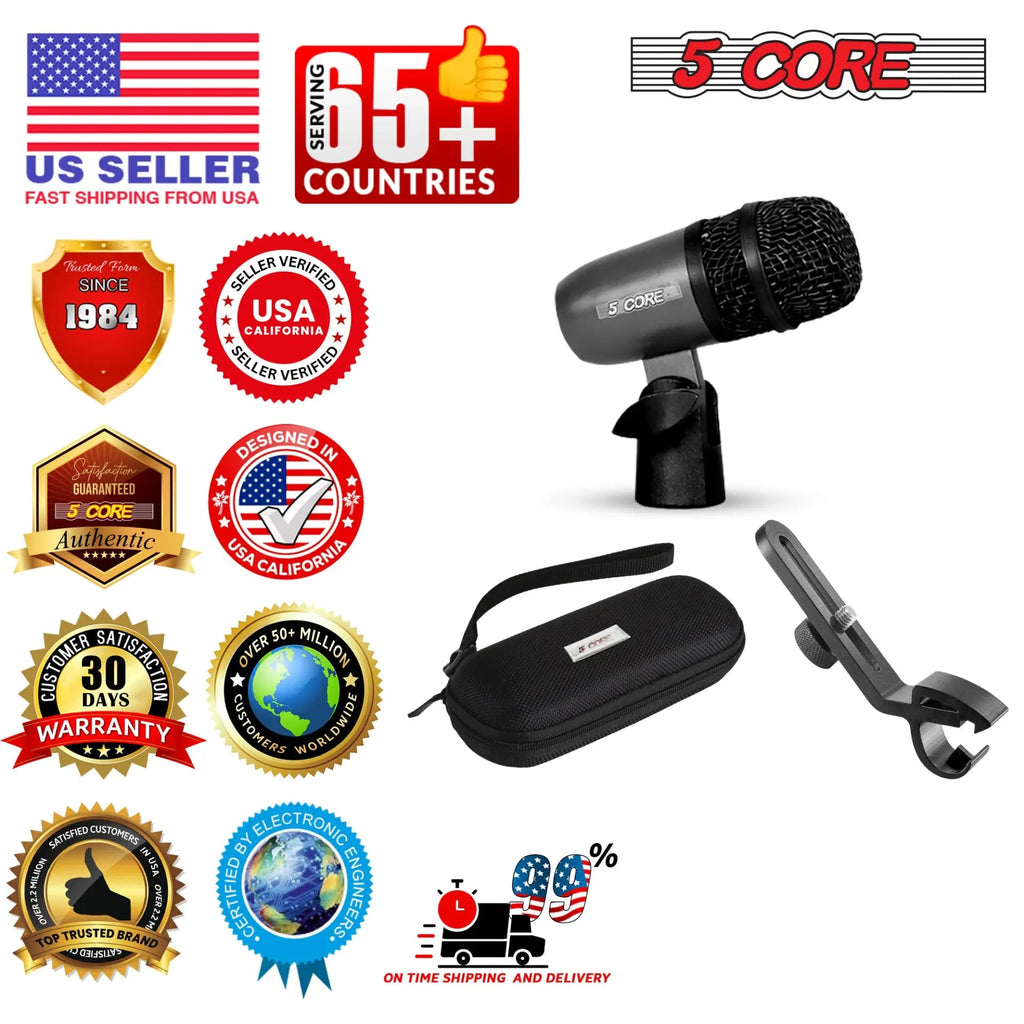 5Core Snare Mic XLR Cardioid Tom Drum Kick Instrument Microphone BLACK - HONORABLE VETERANS SOLUTIONS