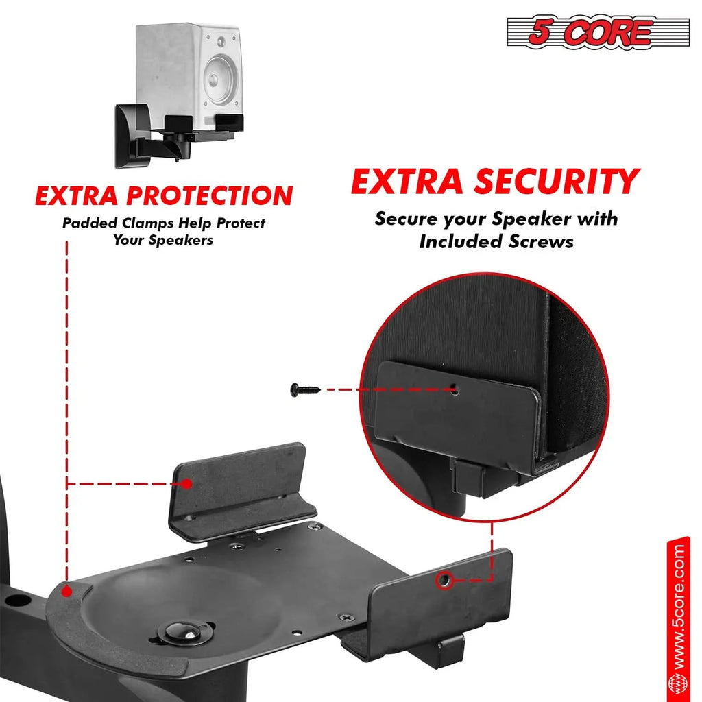 5Core Speaker Wall Mount Adjustable Swivel 15 Inch Space Bookshelf Brackets Pair - HONORABLE VETERANS SOLUTIONS