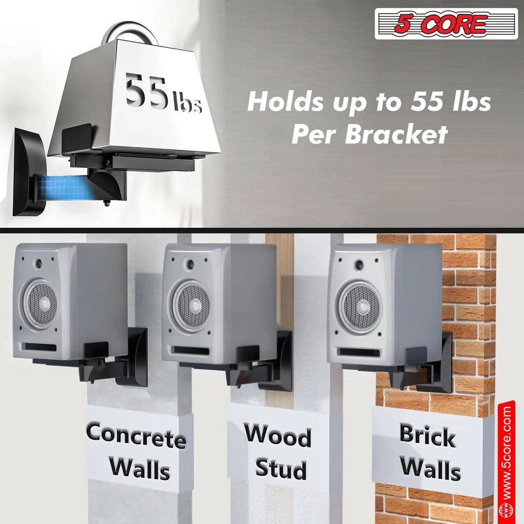 5Core Speaker Wall Mount Adjustable Swivel 15 Inch Space Bookshelf Brackets Pair - HONORABLE VETERANS SOLUTIONS