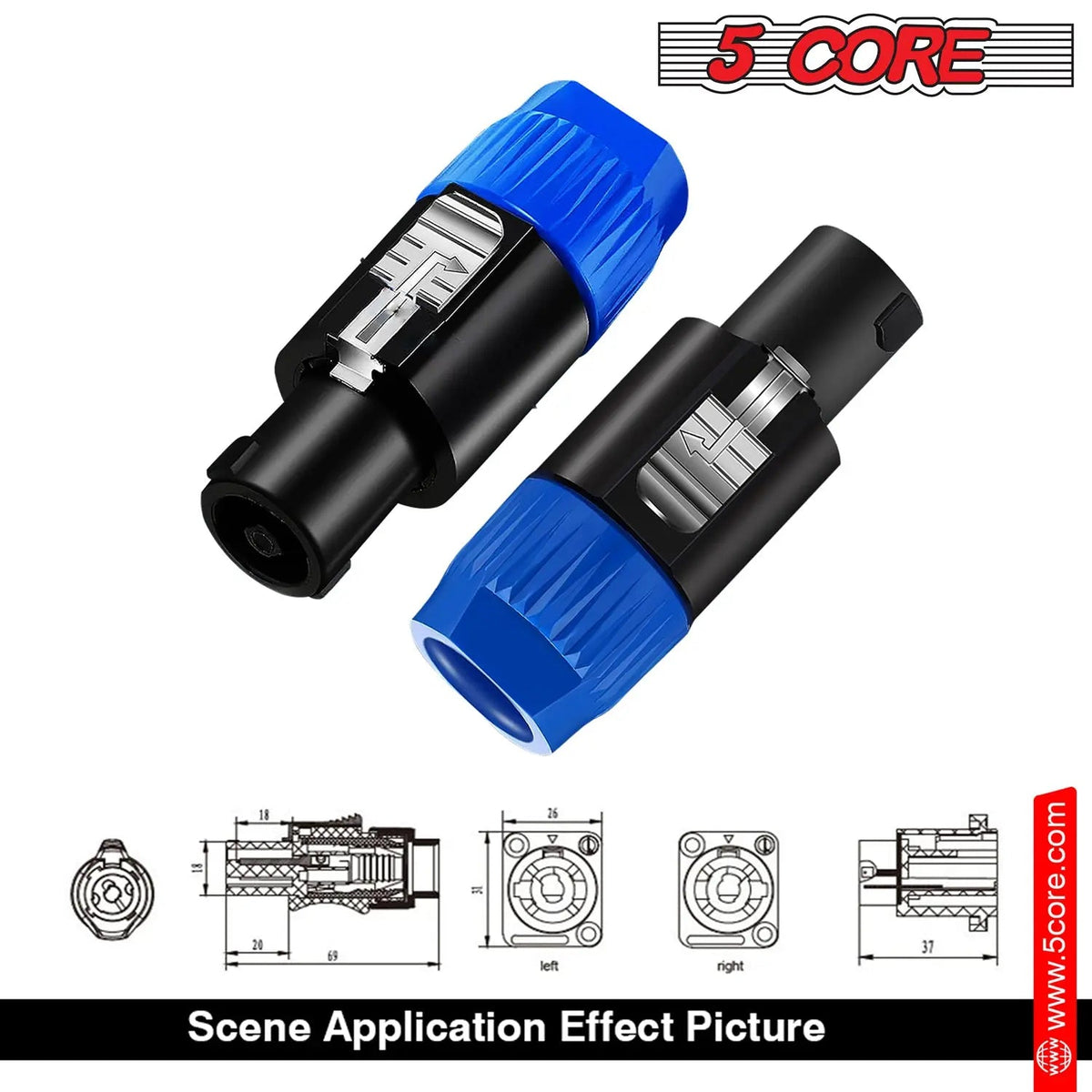 5Core Speakon Adapter High Quality Audio Jack Male Audio Pin Speaker Adapter Connector - HONORABLE VETERANS SOLUTIONS