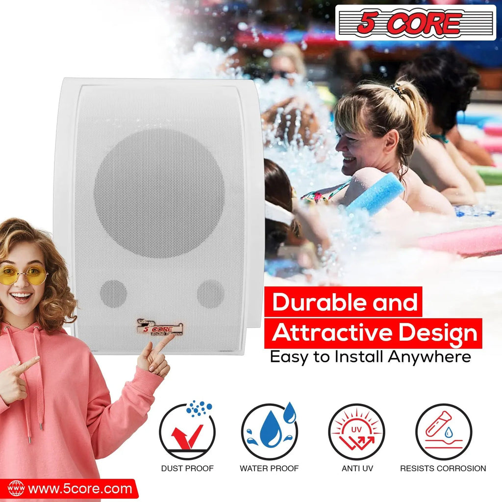 5Core Wall Speakers Stereo Outdoor Indoor 100W Home Audio System - HONORABLE VETERANS SOLUTIONS