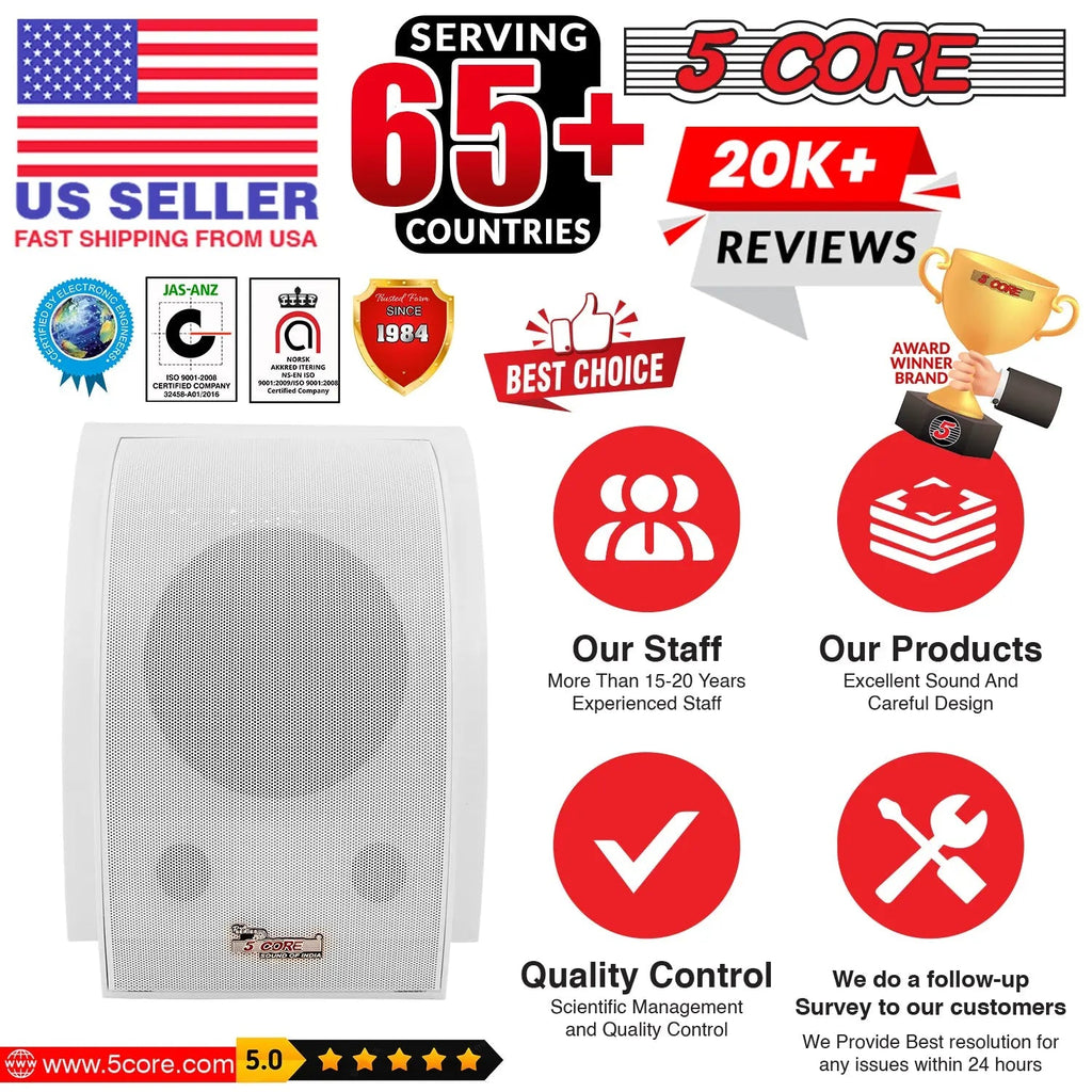 5Core Wall Speakers Stereo Outdoor Indoor 100W Home Audio System - HONORABLE VETERANS SOLUTIONS