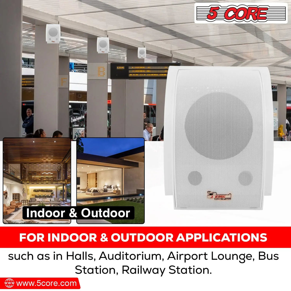 5Core Wall Speakers Stereo Outdoor Indoor 100W Home Audio System - HONORABLE VETERANS SOLUTIONS