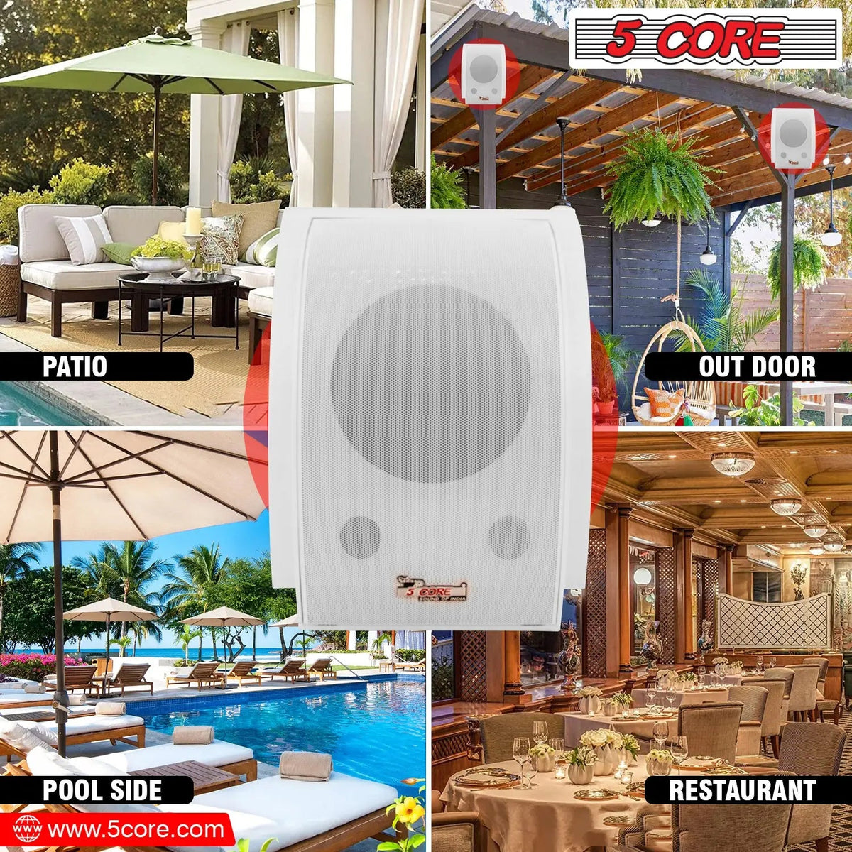 5Core Wall Speakers Stereo Outdoor Indoor 100W Home Audio System - HONORABLE VETERANS SOLUTIONS