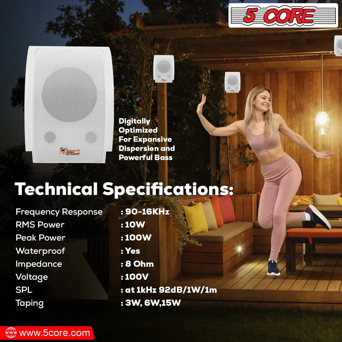 5Core Wall Speakers Stereo Outdoor Indoor 100W Home Audio System - HONORABLE VETERANS SOLUTIONS