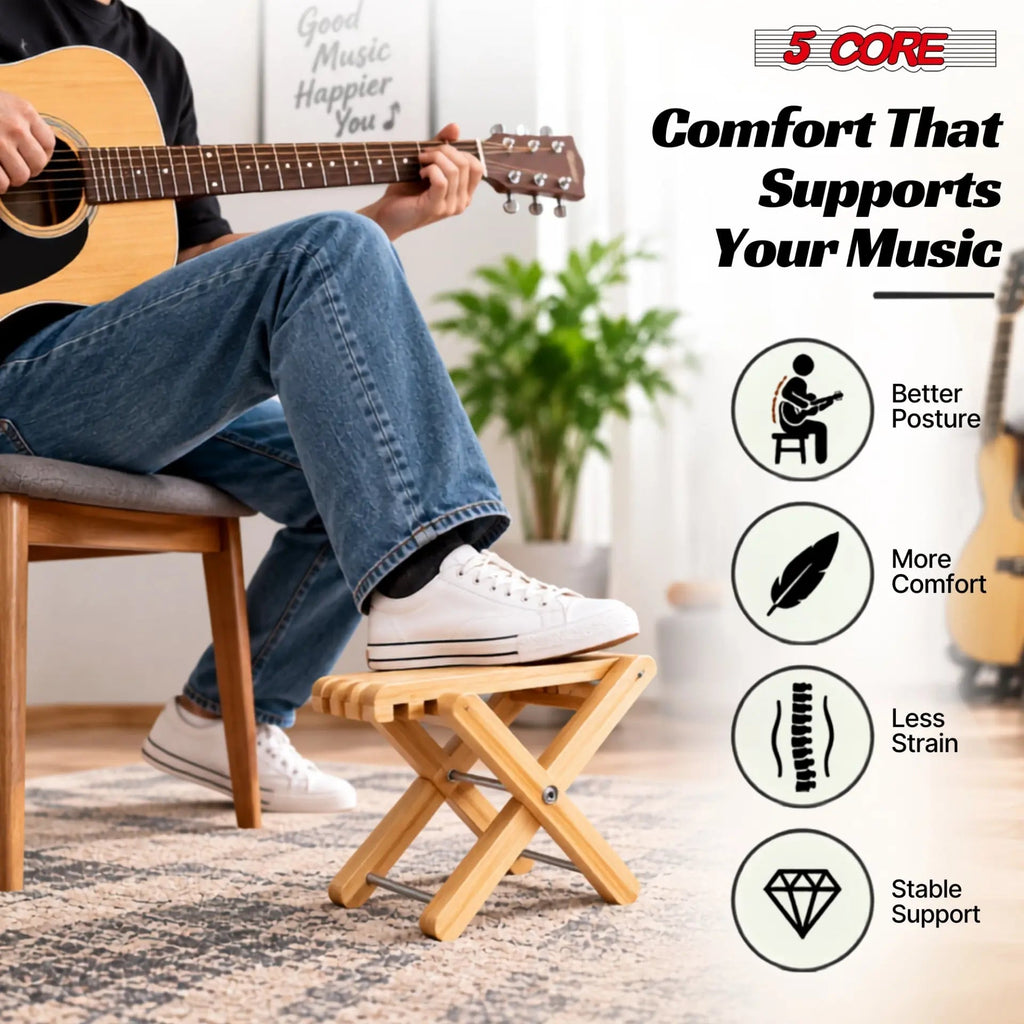 5Core Wooden Guitar Foot Stool 3 Level Adjustable Leg Rest Classical Footrest - HONORABLE VETERANS SOLUTIONS