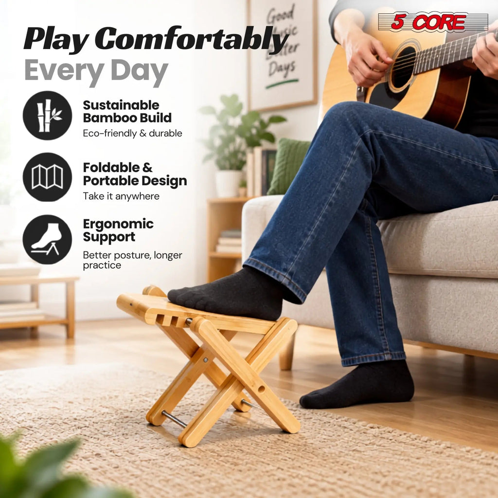 5Core Wooden Guitar Foot Stool 3 Level Adjustable Leg Rest Classical Footrest - HONORABLE VETERANS SOLUTIONS