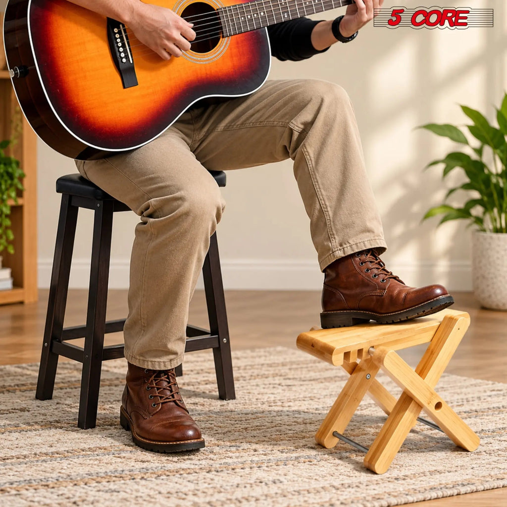 5Core Wooden Guitar Foot Stool 3 Level Adjustable Leg Rest Classical Footrest - HONORABLE VETERANS SOLUTIONS