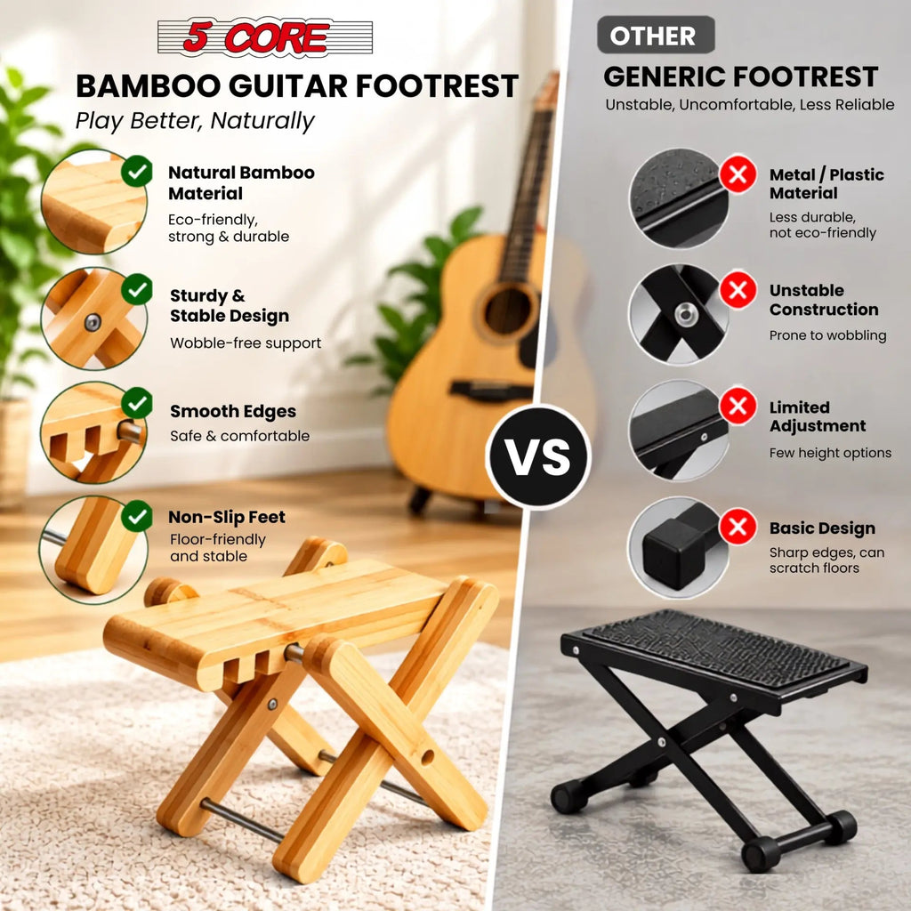 5Core Wooden Guitar Foot Stool 3 Level Adjustable Leg Rest Classical Footrest - HONORABLE VETERANS SOLUTIONS
