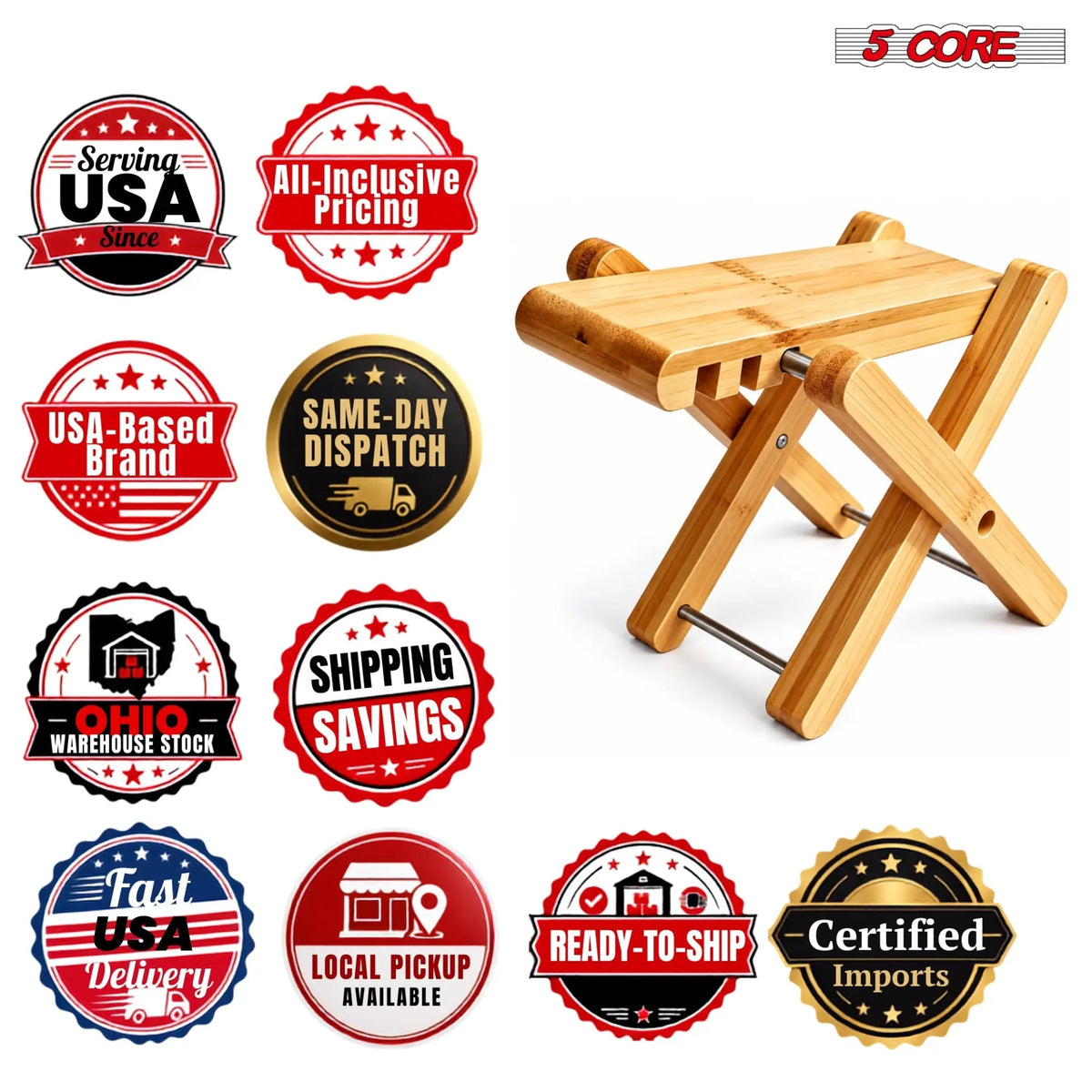 5Core Wooden Guitar Foot Stool 3 Level Adjustable Leg Rest Classical Footrest - HONORABLE VETERANS SOLUTIONS