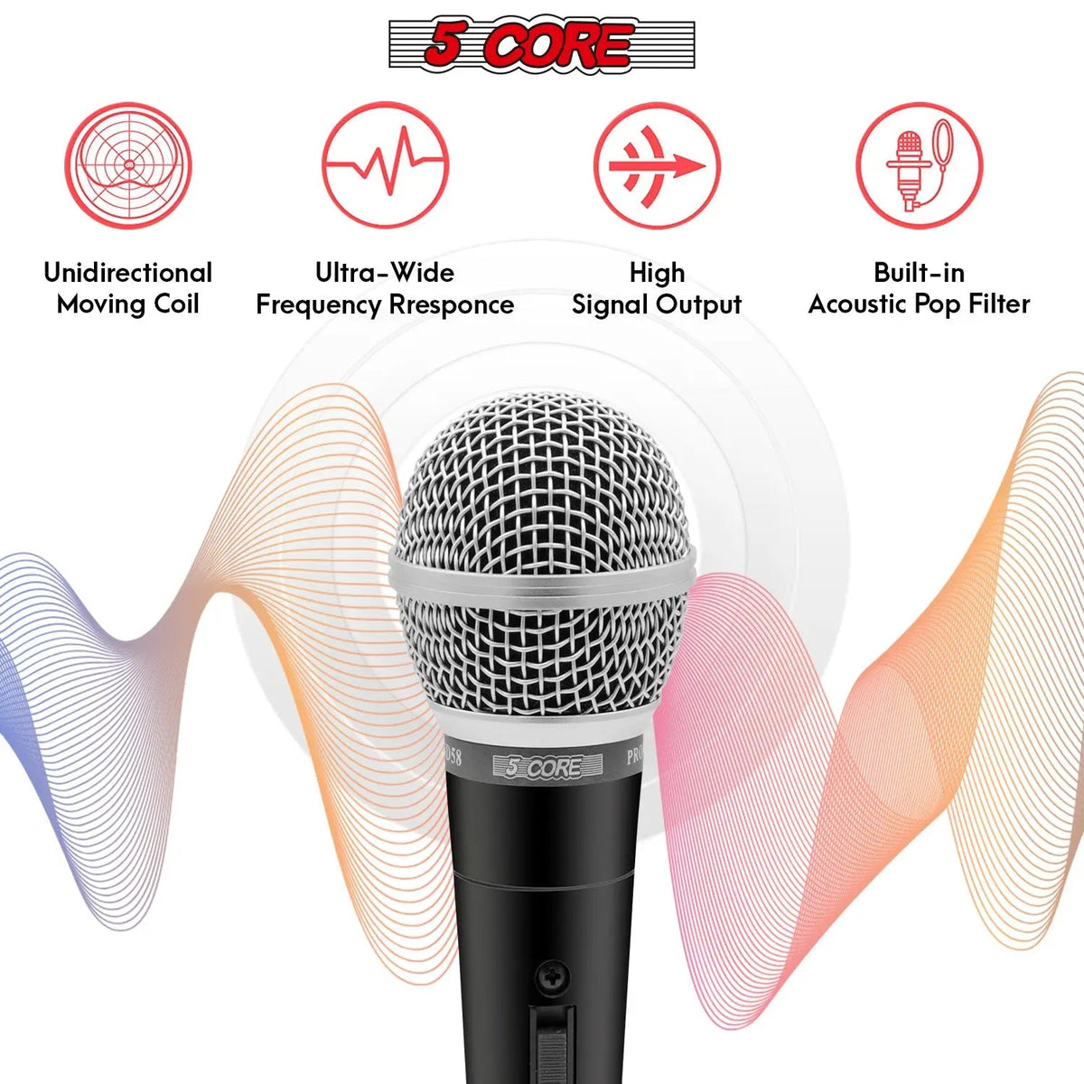 5Core XLR Microphone Dynamic Mic Karaoke Singing Studio Microfono Handheld Mics - HONORABLE VETERANS SOLUTIONS