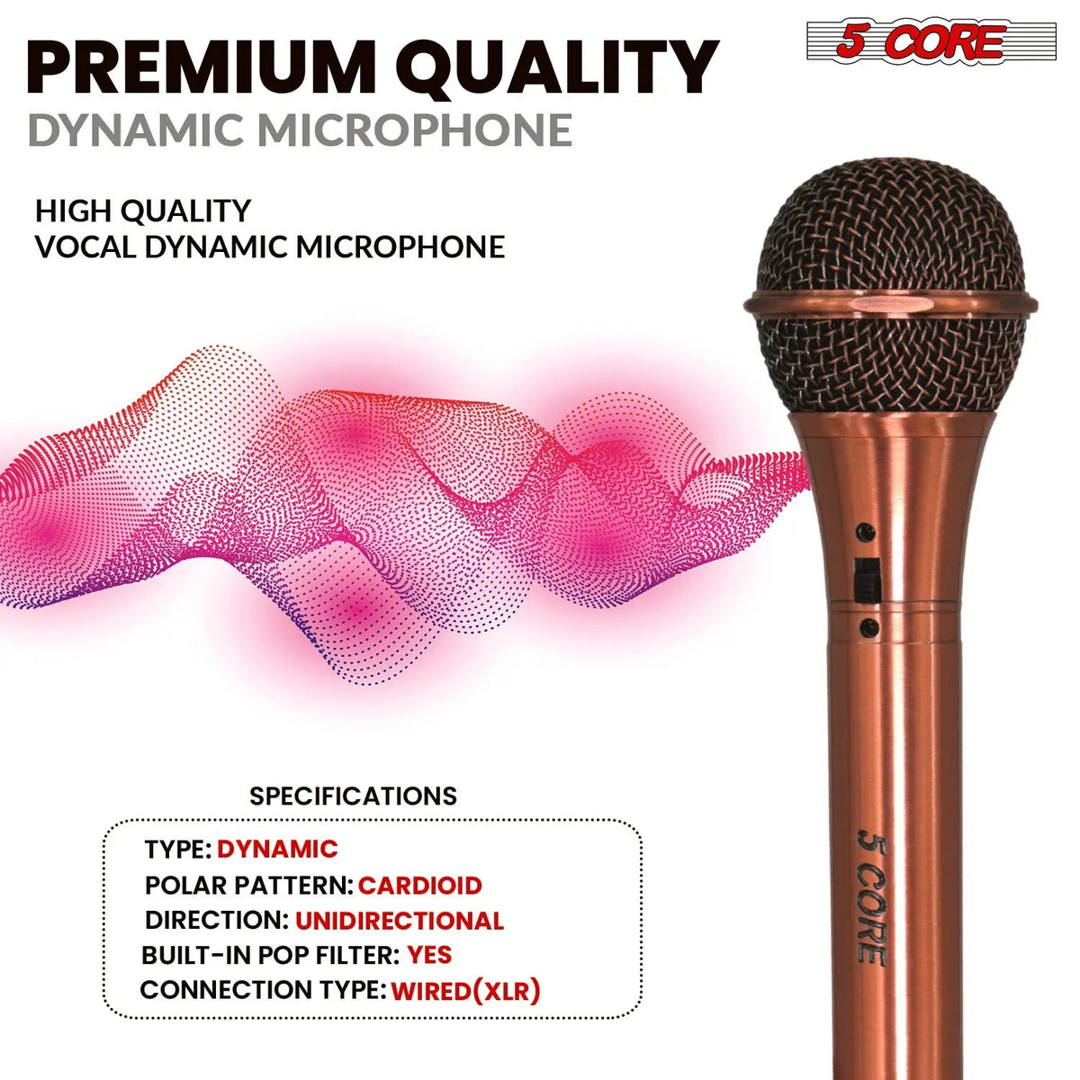 5Core XLR Microphone Dynamic Mic Karaoke Singing Studio Microfono Handheld Mics - HONORABLE VETERANS SOLUTIONS