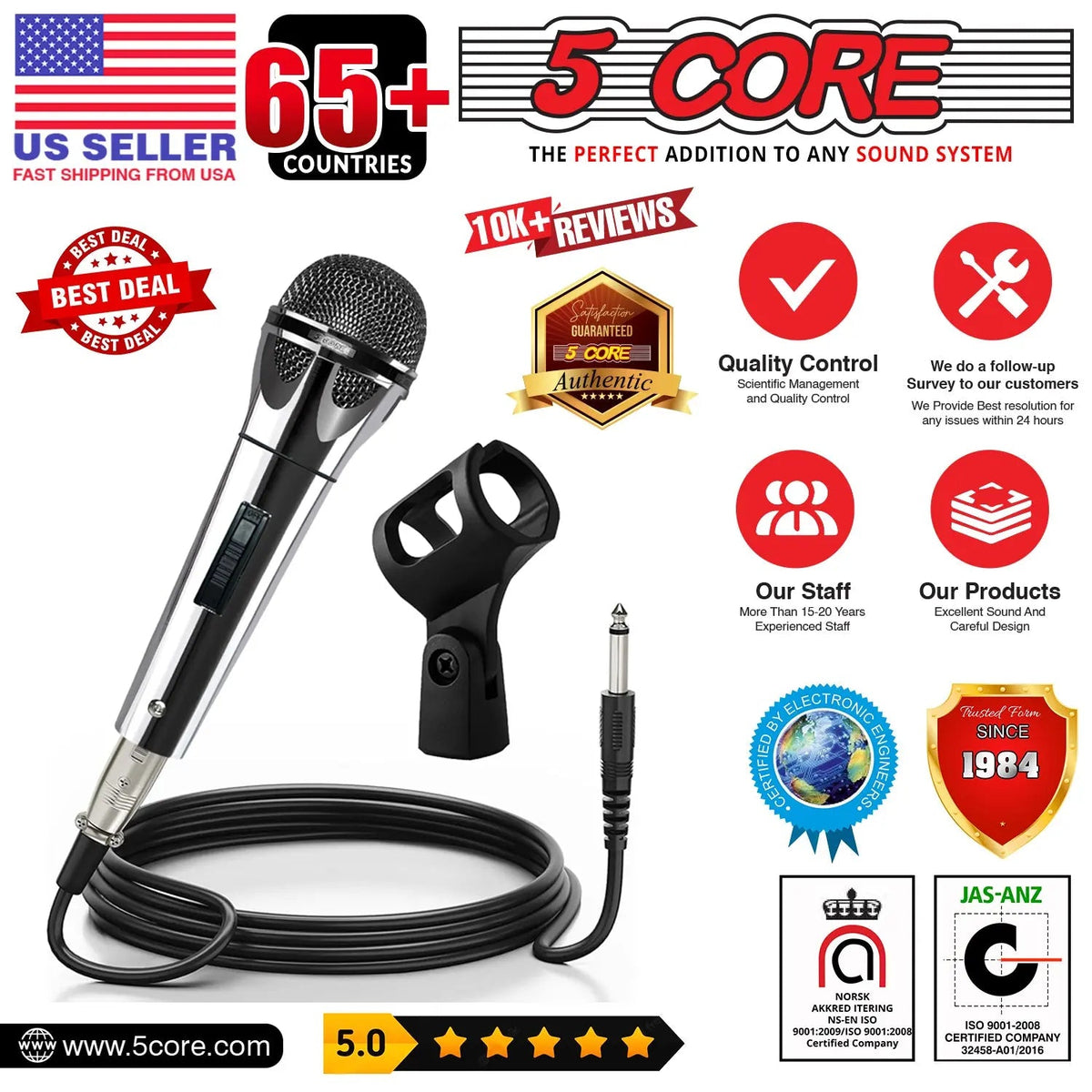 5Core XLR Microphone Dynamic Mic Karaoke Singing Studio Mics Handheld Microfono - HONORABLE VETERANS SOLUTIONS