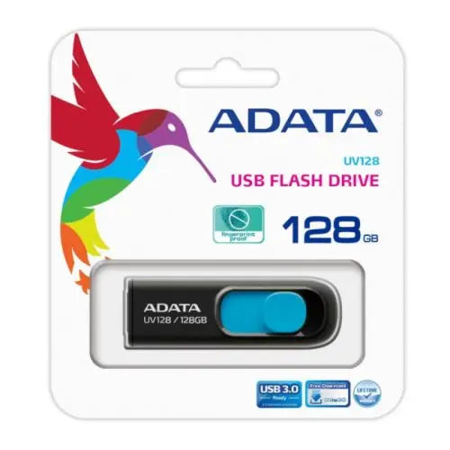 ADATA 128GB UV128 USB 3.0 Memory Pen, Retractable, Capless, Black & Blue - HONORABLE VETERANS SOLUTIONS