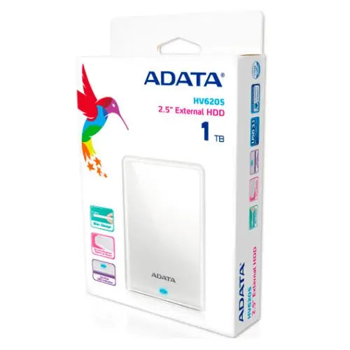 ADATA 1TB HV620S Slim External Hard Drive, 2.5", USB 3.2, 11.5mm Thick, White - HONORABLE VETERANS SOLUTIONS