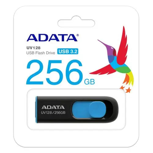 ADATA 256GB UV128 USB 3.0 Memory Pen, Retractable, Capless, Black & Blue - HONORABLE VETERANS SOLUTIONS