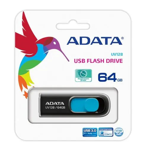 ADATA 64GB UV128 USB 3.0 Memory Pen, Retractable, Capless, Black & Blue - HONORABLE VETERANS SOLUTIONS