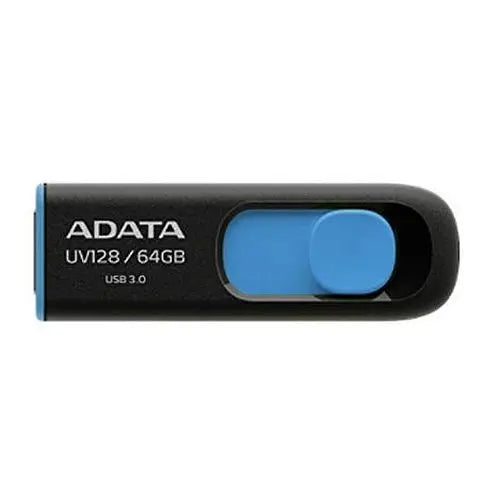 ADATA 64GB UV128 USB 3.0 Memory Pen, Retractable, Capless, Black & Blue - HONORABLE VETERANS SOLUTIONS