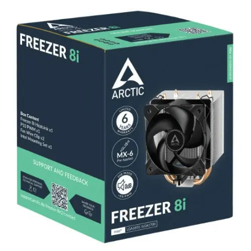 ARCTIC Freezer 8i Compact Intel Heatsink & Fan, Intel 1851/1700, Fluid Dynamic Bearing, Direct Touch Technology - HONORABLE VETERANS SOLUTIONS