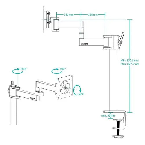 ARCTIC X1 Single Monitor Arm, Up to 43" Monitors / 49" Ultrawide, 180° Swivel, 360° Rotation - HONORABLE VETERANS SOLUTIONS