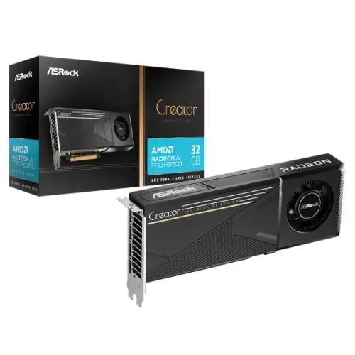 Asrock AI PRO R9700 Creator, PCIe5, 32GB DDR6, 4 DP, 2920MHz Clock, 12V-2x6 Power, Die-cast Metal Shroud, 2-Slot - HONORABLE VETERANS SOLUTIONS