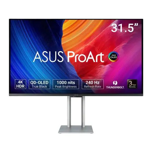 Asus 31.5" ProArt Display OLED 4K UHD Professional Monitor (PA32UCDM), QD-OLED, Ultra-slim, 3840 x 2160, 0.1ms, 240Hz, Thunderbolt , VESA - HONORABLE VETERANS SOLUTIONS