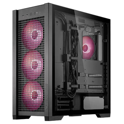Asus TUF Gaming GT302 ARGB Case w/ Glass Window, E-ATX, 4x ARGB Fans, Interchangeable Side Panel, USB-C, Asus BTF Compatible, Black - HONORABLE VETERANS SOLUTIONS