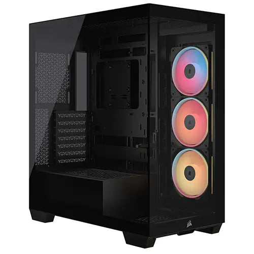 Corsair 3500X LX-R ARGB Gaming Case w/ Glass Side & Front, E-ATX, 3x Reverse ARGB Fans, iCUE LINK Hub, USB-C, Asus BTF Compatible, Black - HONORABLE VETERANS SOLUTIONS