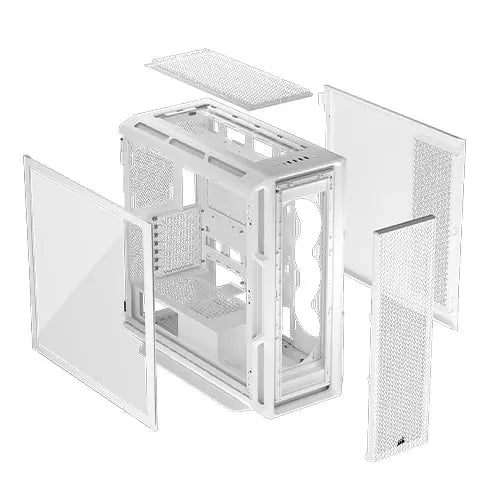 Corsair 5000T Gaming Case w/ Glass Side, E-ATX, No Fans, USB-C, Asus BTF Compatible, White - HONORABLE VETERANS SOLUTIONS