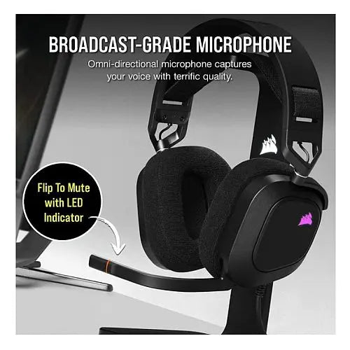 Corsair HS80 RGB Wired Gaming Headset, USB, 7.1 Surround, Flip-To-Mute Mic, Broadcast-Grade Mic, RGB Logo, Carbon - HONORABLE VETERANS SOLUTIONS
