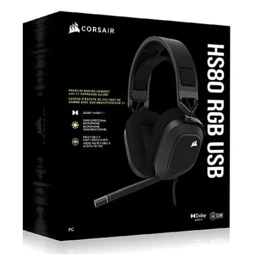 Corsair HS80 RGB Wired Gaming Headset, USB, 7.1 Surround, Flip-To-Mute Mic, Broadcast-Grade Mic, RGB Logo, Carbon - HONORABLE VETERANS SOLUTIONS