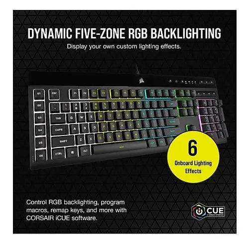 Corsair K55 RGB PRO Membrane Gaming Keyboard, USB, 5-Zone RGB, 12-Key Rollover, Anti-Ghosting, 6 Macros, IP42 - HONORABLE VETERANS SOLUTIONS