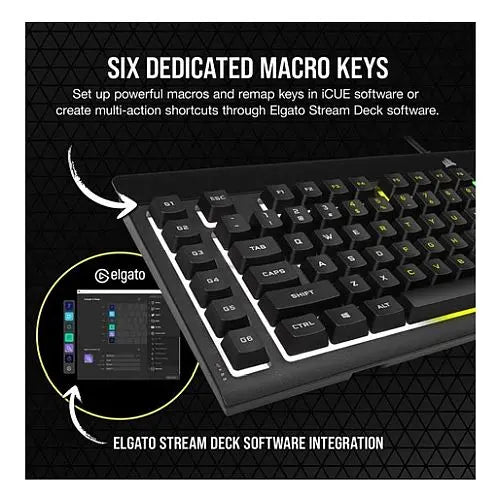 Corsair K55 RGB PRO Membrane Gaming Keyboard, USB, 5-Zone RGB, 12-Key Rollover, Anti-Ghosting, 6 Macros, IP42 - HONORABLE VETERANS SOLUTIONS