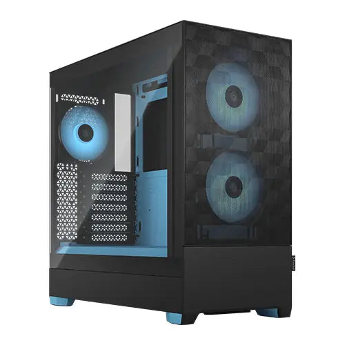 Fractal Design Pop Air RGB (Cyan Core TG) Gaming Case w/ Clear Glass Window, ATX, Hexagonal Mesh Front, Cyan Interior/Accents, 3 RGB Fans & ARGB Controller - HONORABLE VETERANS SOLUTIONS