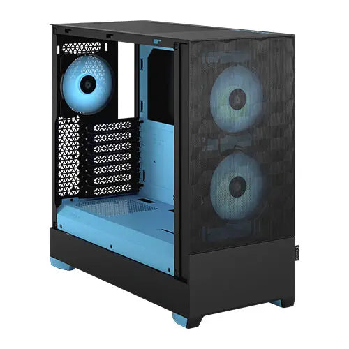 Fractal Design Pop Air RGB (Cyan Core TG) Gaming Case w/ Clear Glass Window, ATX, Hexagonal Mesh Front, Cyan Interior/Accents, 3 RGB Fans & ARGB Controller - HONORABLE VETERANS SOLUTIONS