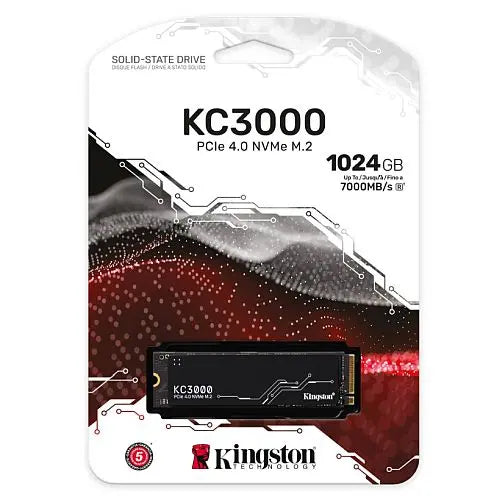 Kingston 1TB KC3000 M.2 NVMe Gen4 SSD, M.2 2280, PCIe4, 3D TLC NAND, R/W 7000/6000 MB/s, 900K/1M IOPS, Aluminium Heatspreader - HONORABLE VETERANS SOLUTIONS