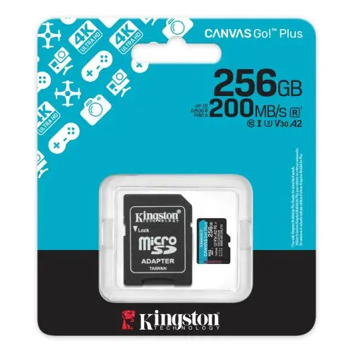 Kingston 256GB Canvas Go! Plus Gen4 MicroSDXC Card with SD Adapter, UHS-I Class 10, U3, A2 App Performance, 200MB/s - HONORABLE VETERANS SOLUTIONS