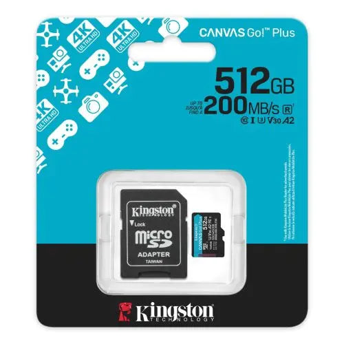 Kingston 512GB Canvas Go! Plus Gen4 MicroSDXC Card with SD Adapter, UHS-I Class 10, U3, A2 App Performance, 200MB/s - HONORABLE VETERANS SOLUTIONS