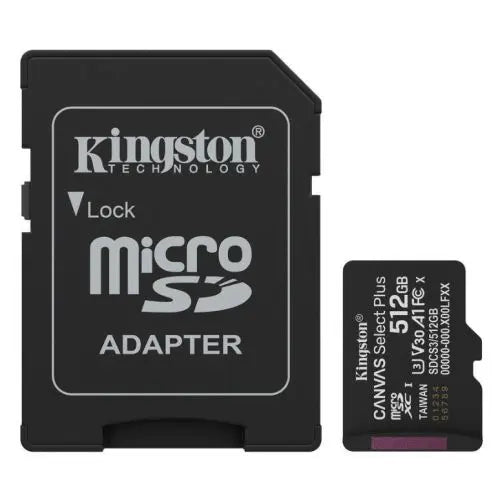 Kingston 512GB Canvas Select Plus Gen3 MicroSDXC Card with SD Adapter, UHS-I Class 10, U3, V30, A1 App Performance, 150MB/s - HONORABLE VETERANS SOLUTIONS