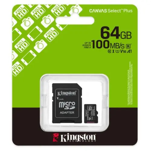 Kingston 64GB Canvas Select Plus Gen3 MicroSDXC Card with SD Adapter, UHS-I Class 10, U1, V10, A1 App Performance, 100MB/s - HONORABLE VETERANS SOLUTIONS