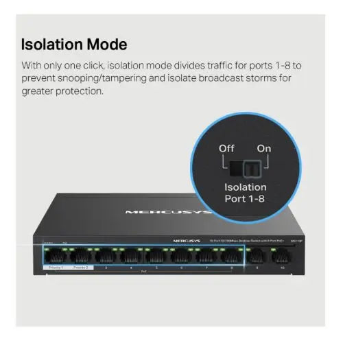 Mercusys (MS110P) 10-Port 10/100Mbps Desktop Switch with 8-Port PoE+, Metal Case - HONORABLE VETERANS SOLUTIONS