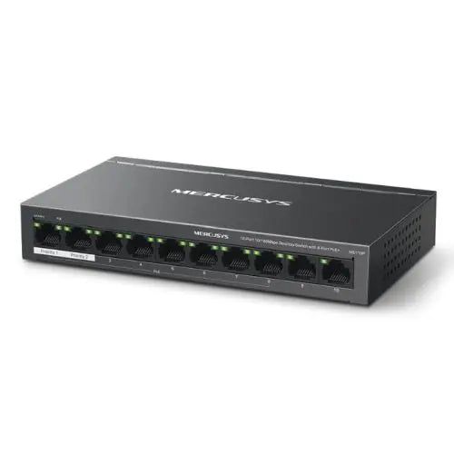 Mercusys (MS110P) 10-Port 10/100Mbps Desktop Switch with 8-Port PoE+, Metal Case - HONORABLE VETERANS SOLUTIONS