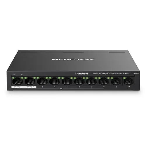 Mercusys (MS110P) 10-Port 10/100Mbps Desktop Switch with 8-Port PoE+, Metal Case - HONORABLE VETERANS SOLUTIONS