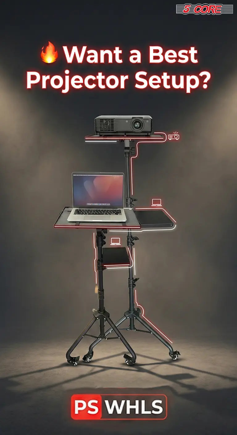 Projector Stand 29.5 to 71 Inch Adjustable Tripod 2 Shelves Portable Laptop Cart w Phone Holder - HONORABLE VETERANS SOLUTIONS
