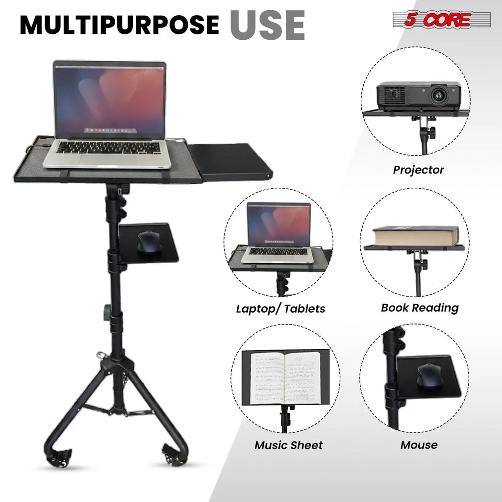 Projector Stand 29.5 to 71 Inch Adjustable Tripod 2 Shelves Portable Laptop Cart w Phone Holder - HONORABLE VETERANS SOLUTIONS
