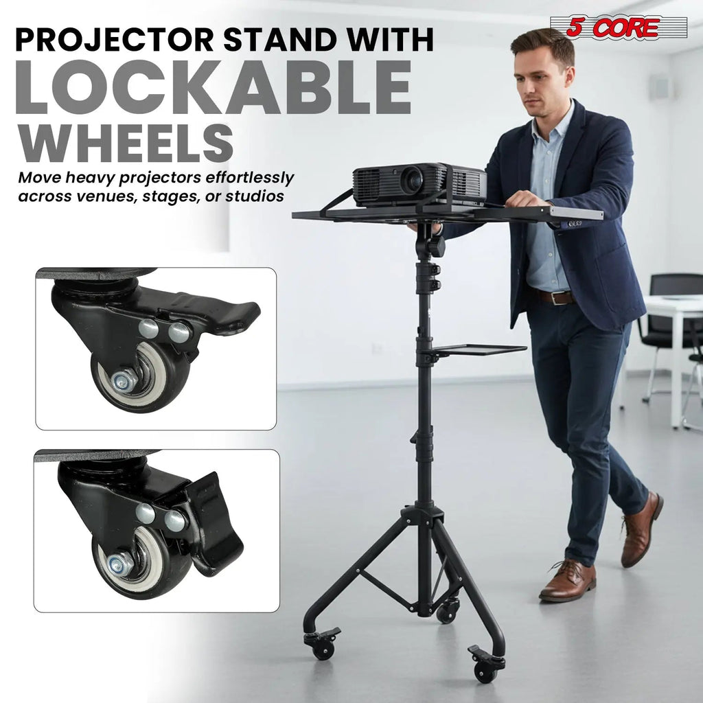 Projector Stand 29.5 to 71 Inch Adjustable Tripod 2 Shelves Portable Laptop Cart w Phone Holder - HONORABLE VETERANS SOLUTIONS