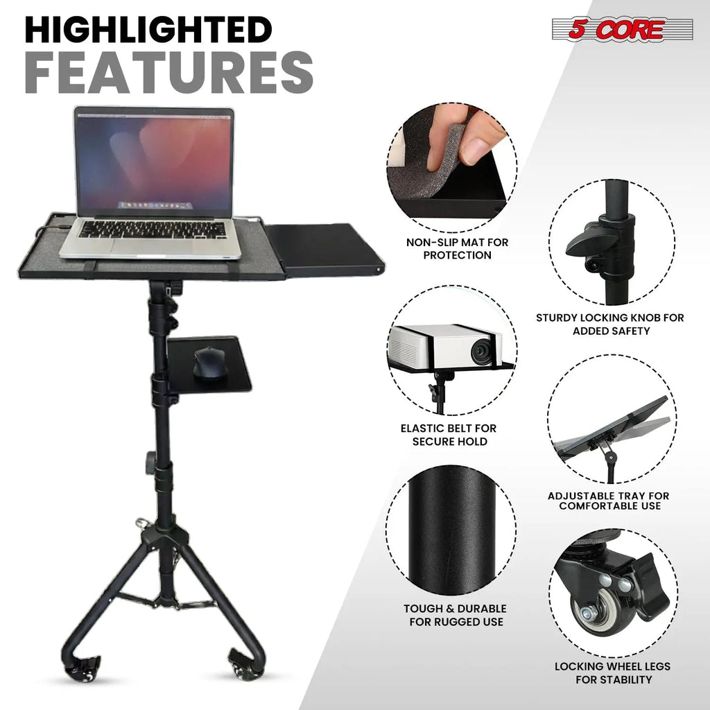 Projector Stand 29.5 to 71 Inch Adjustable Tripod 2 Shelves Portable Laptop Cart w Phone Holder - HONORABLE VETERANS SOLUTIONS